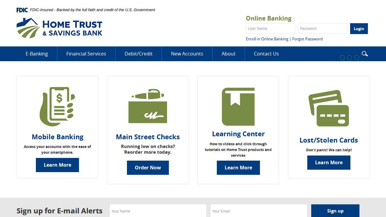 Home Trust & Savings Bank website screenshot