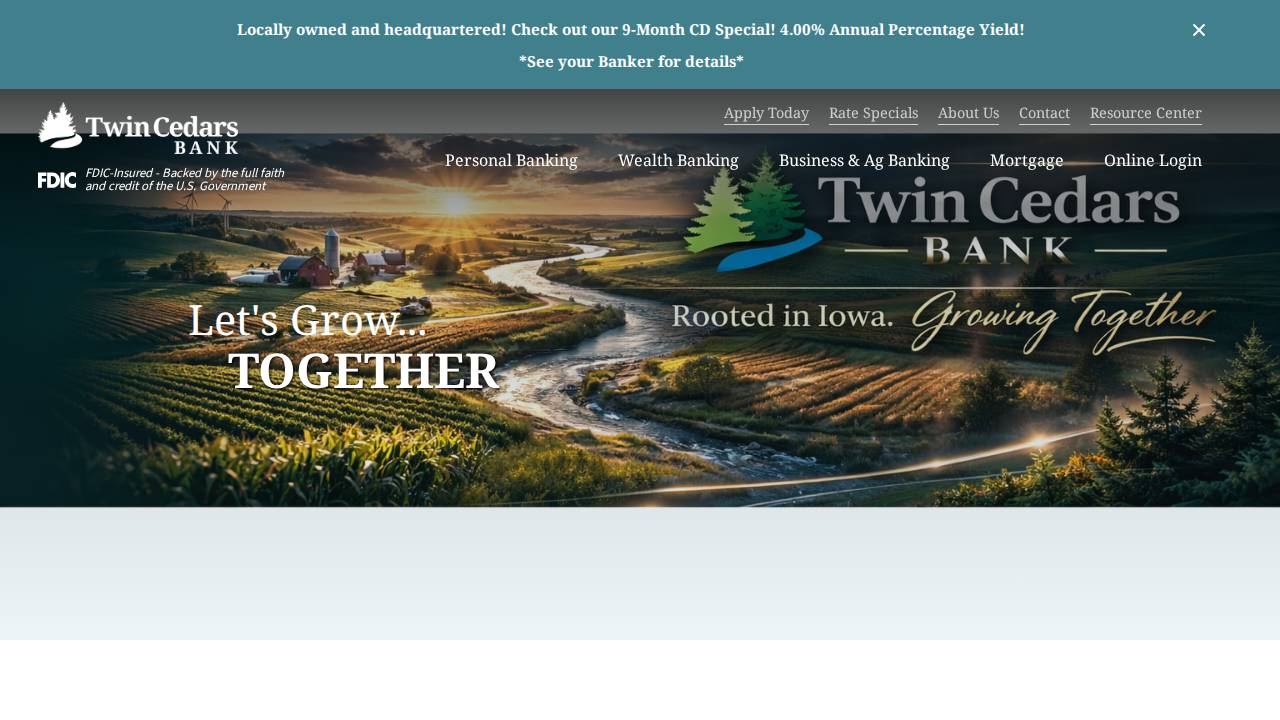Twin Cedars Bank, State Bank OF Bussey website screenshot
