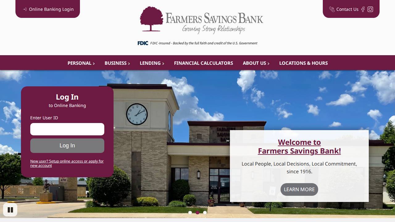Farmers Savings Bank website screenshot