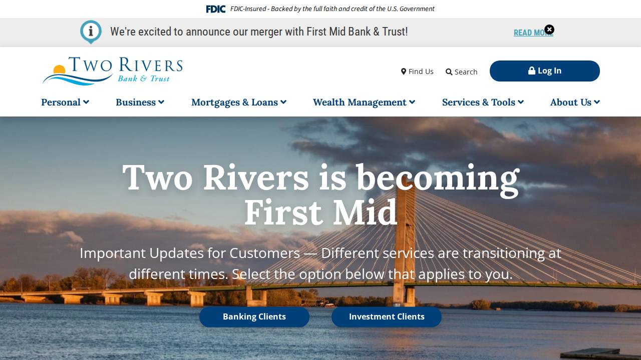 TWO Rivers Bank & Trust website screenshot