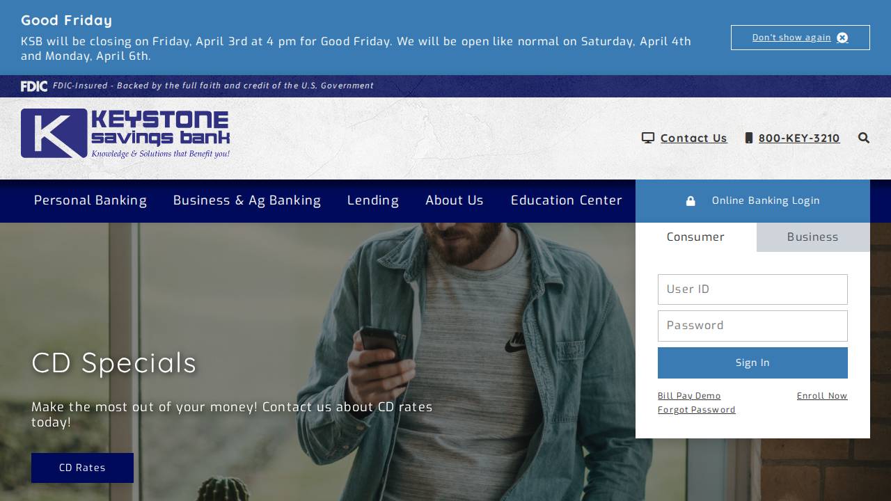 Keystone Savings Bank website screenshot
