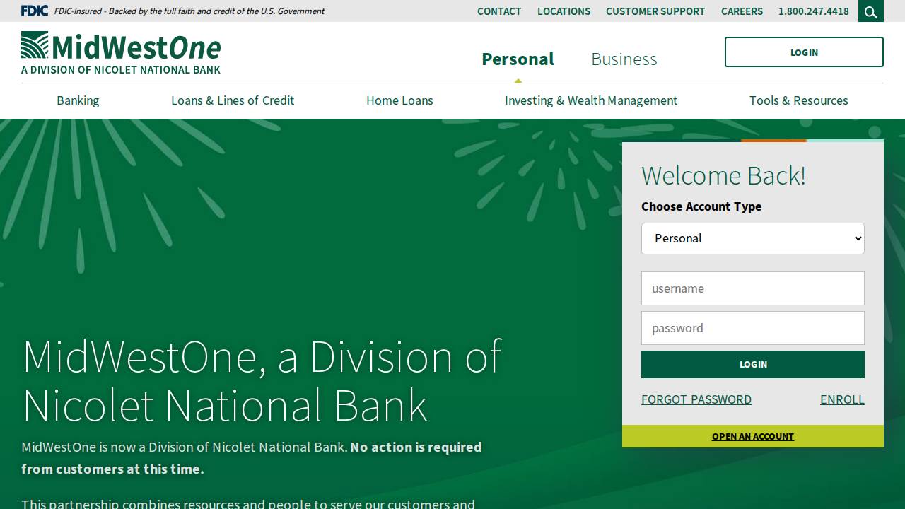 Midwestone Bank website screenshot