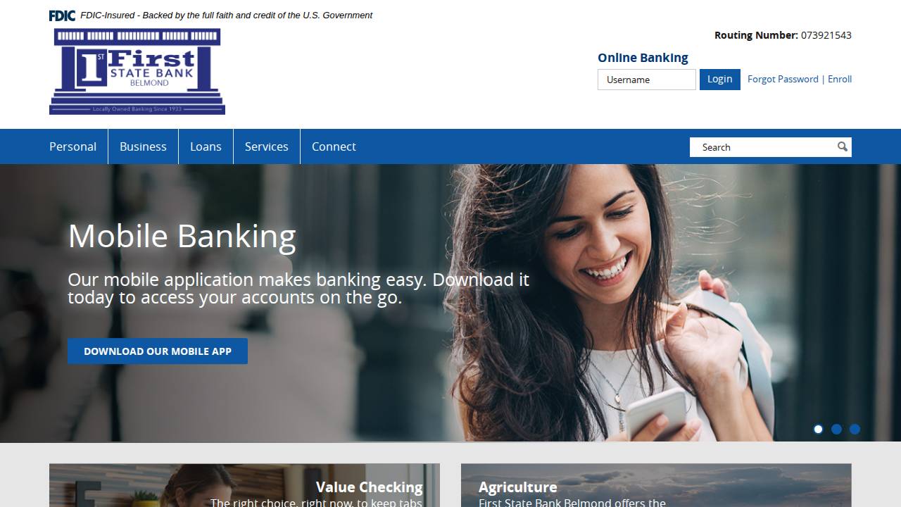 First State Bank, First State Bank OF Belmond website screenshot