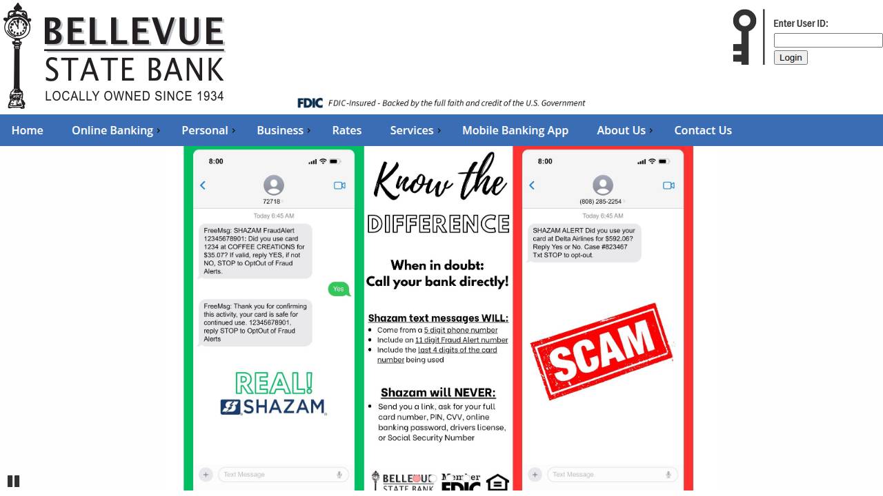 Bellevue State Bank website screenshot