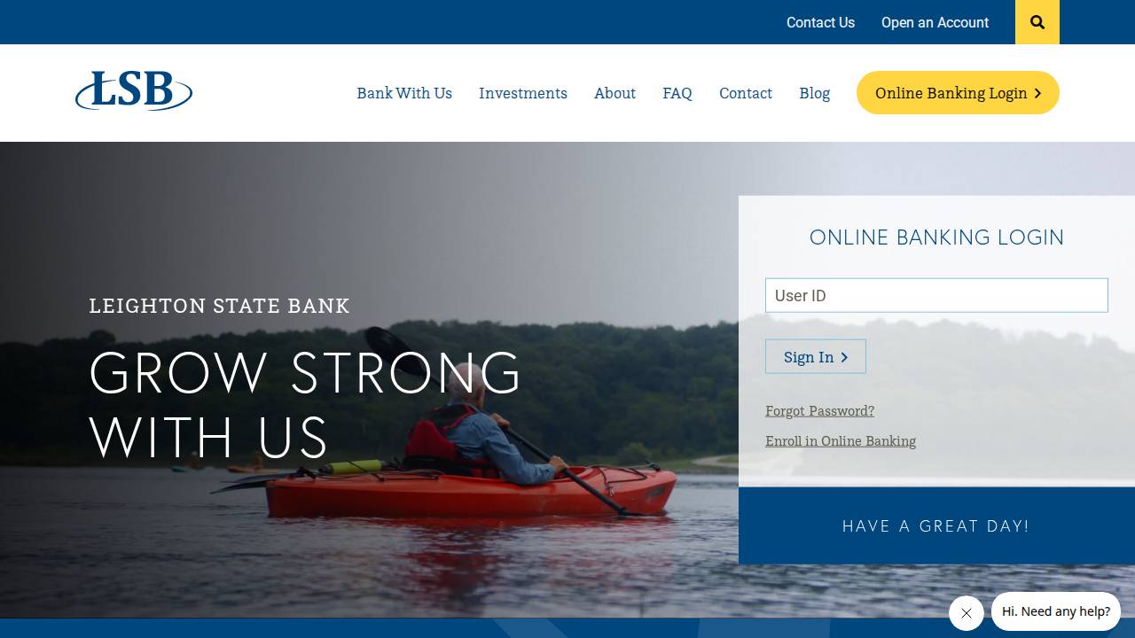 Leighton State Bank website screenshot