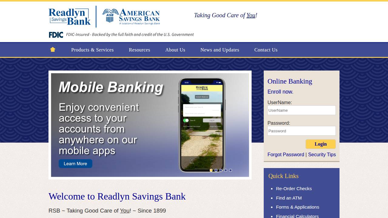 Readlyn Savings Bank website screenshot