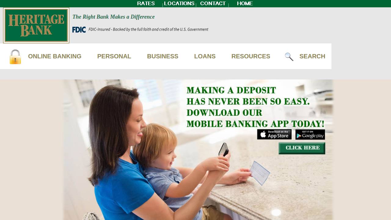 Heritage Bank website screenshot