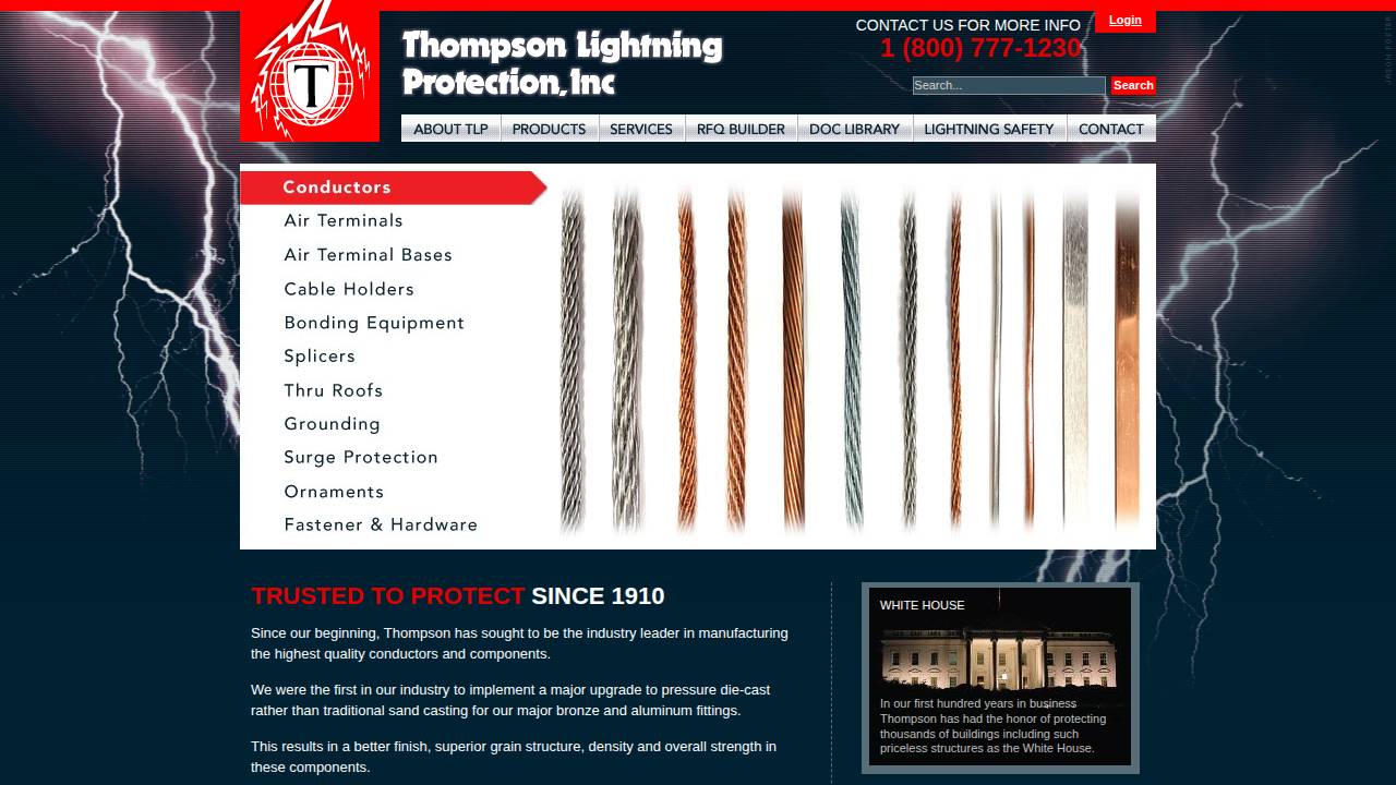 Thompson Lightning Protection INC website screenshot