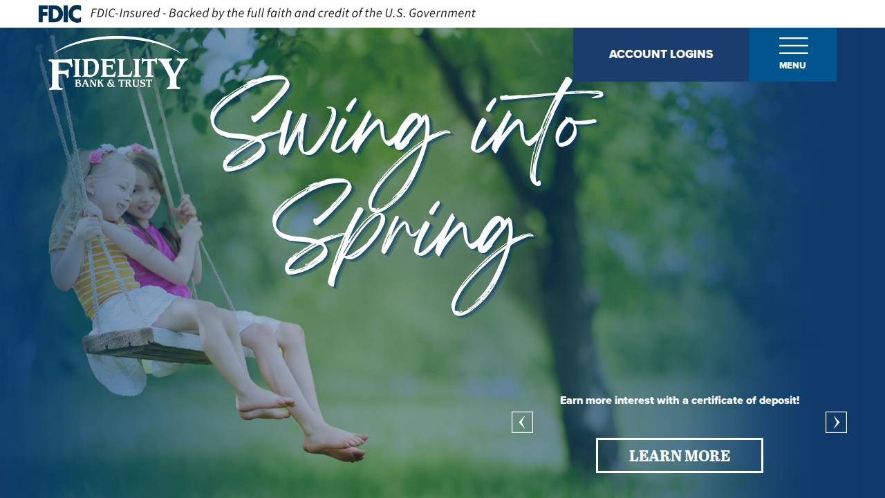 Fidelity Bank & Trust website screenshot