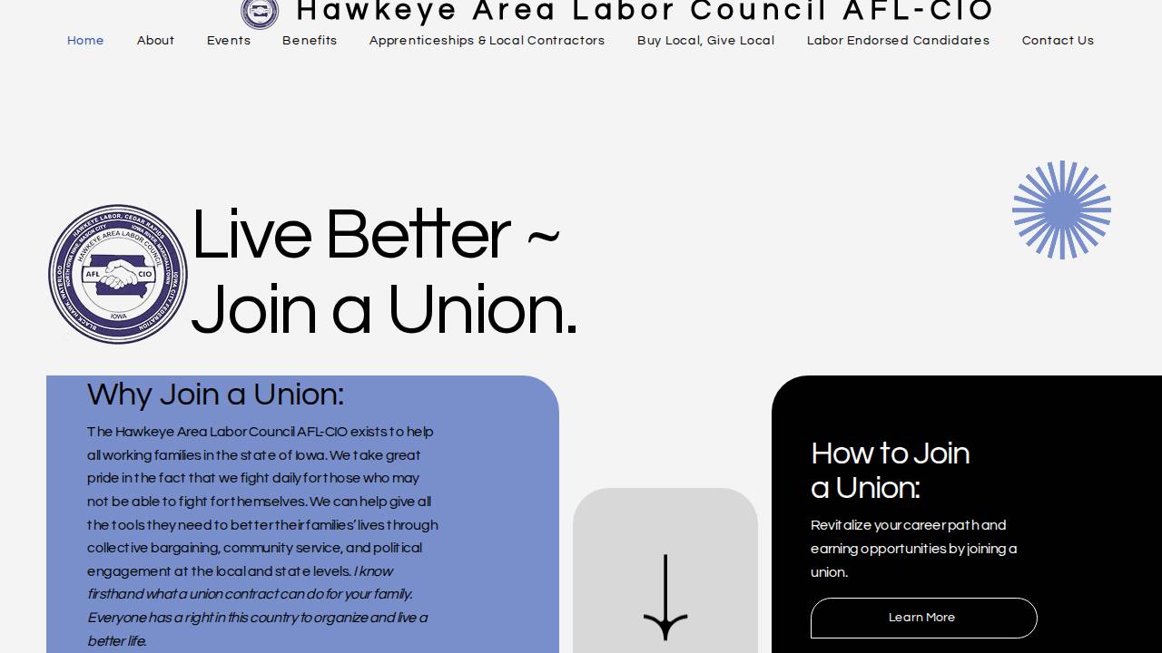 Hawkeye Labor Council, AFL CIO website screenshot