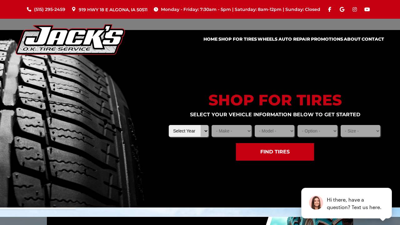 Jack's OK Tire Service CO website screenshot