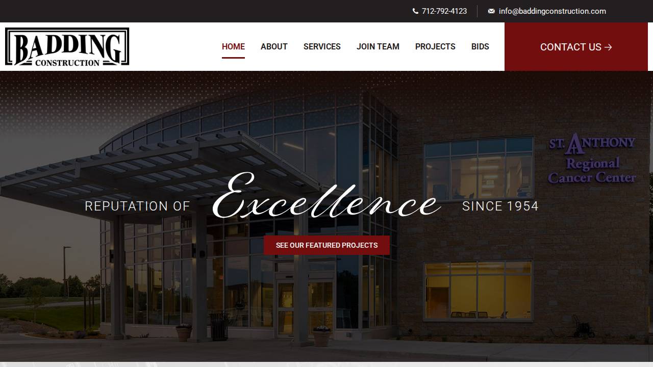 Badding Construction website screenshot