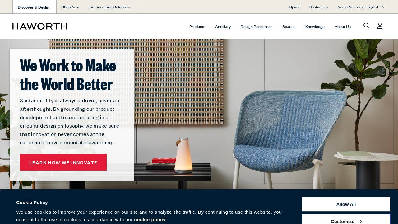 Haworth INC website screenshot