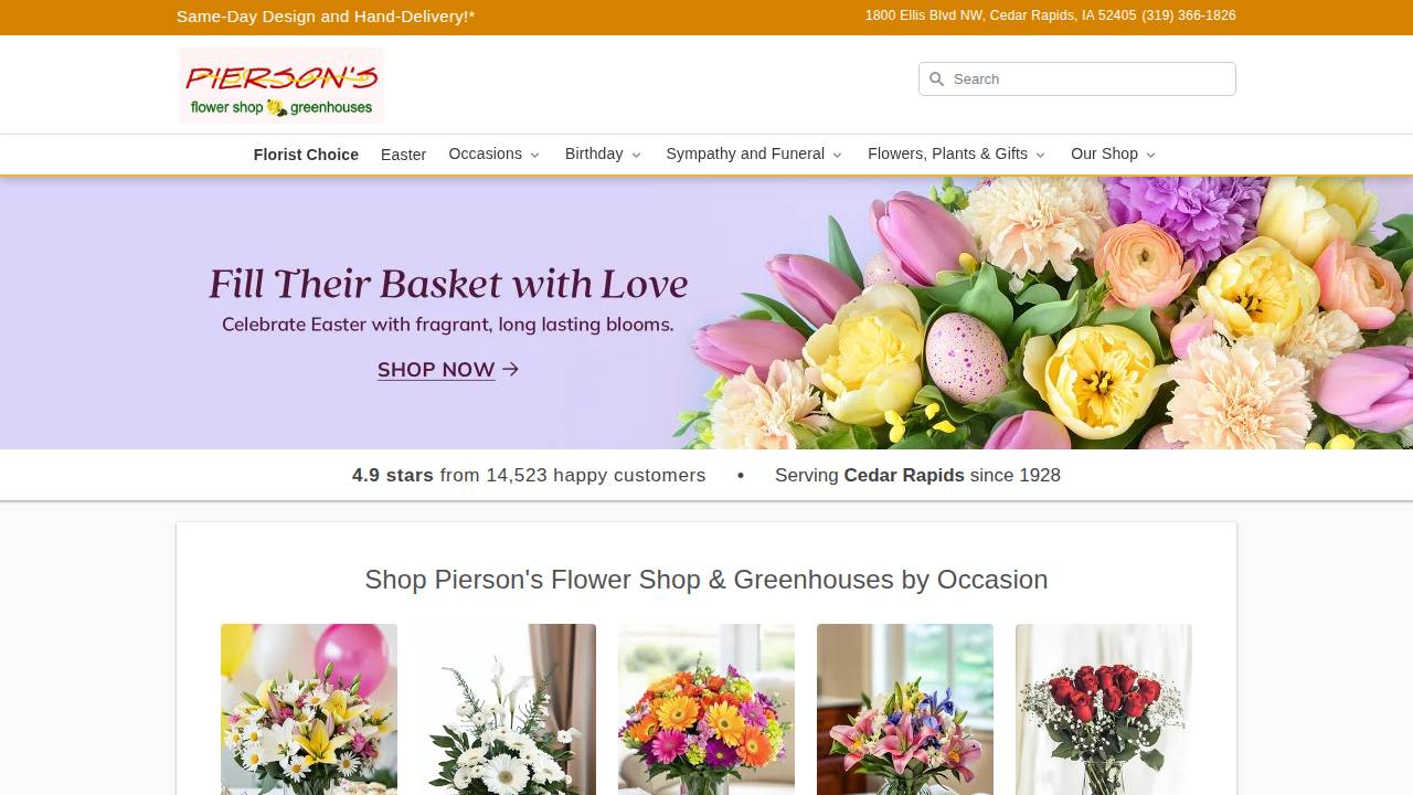 Pierson's Inc, Flower Shop & Greenhouses website screenshot