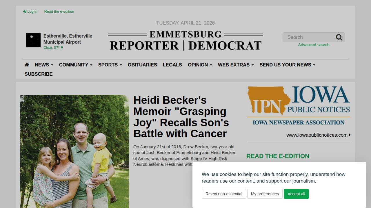 Emmetsburg Publishing CO website screenshot