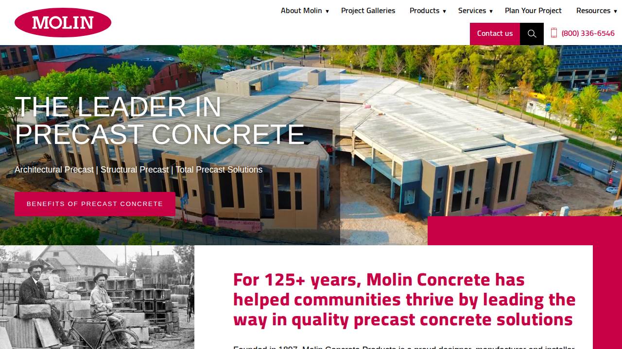 Molin Concrete Products Company website screenshot