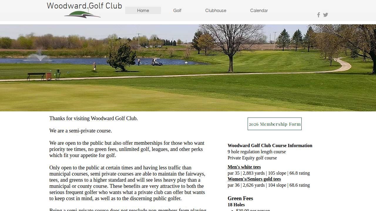 Woodward Golf Club website screenshot