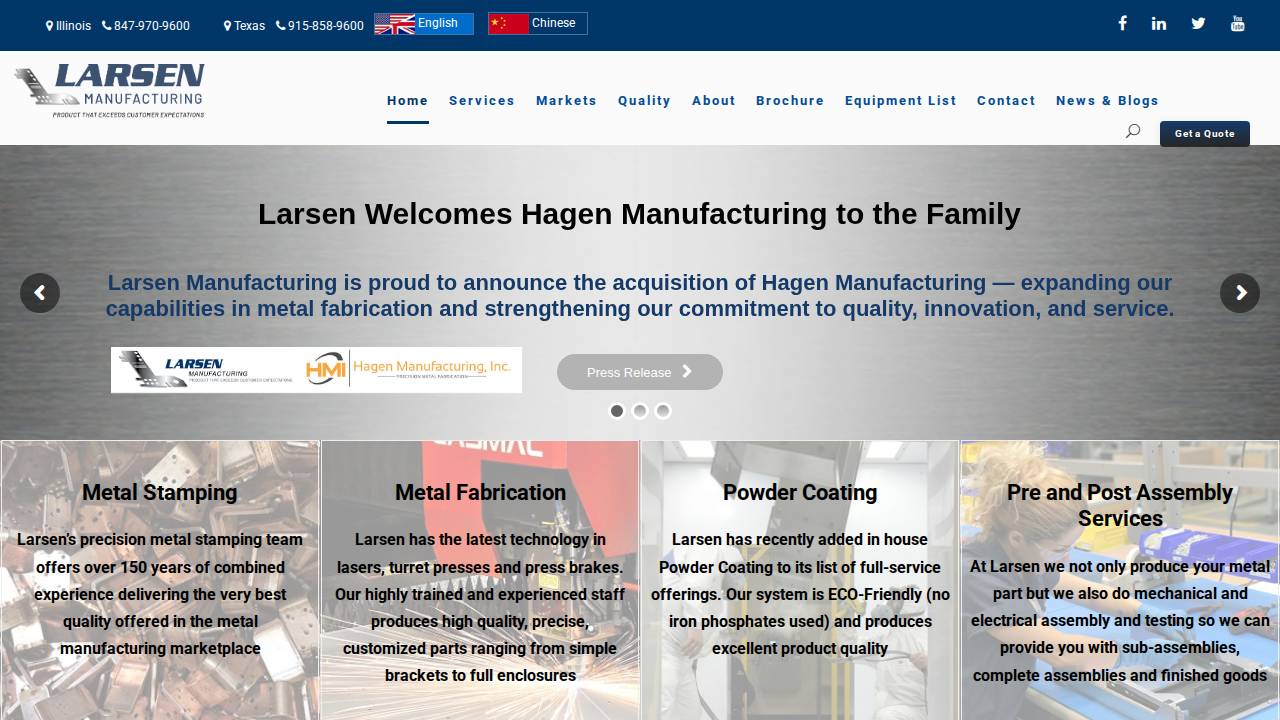 Larsen, RAY Dean; Larsen Manufacturing website screenshot
