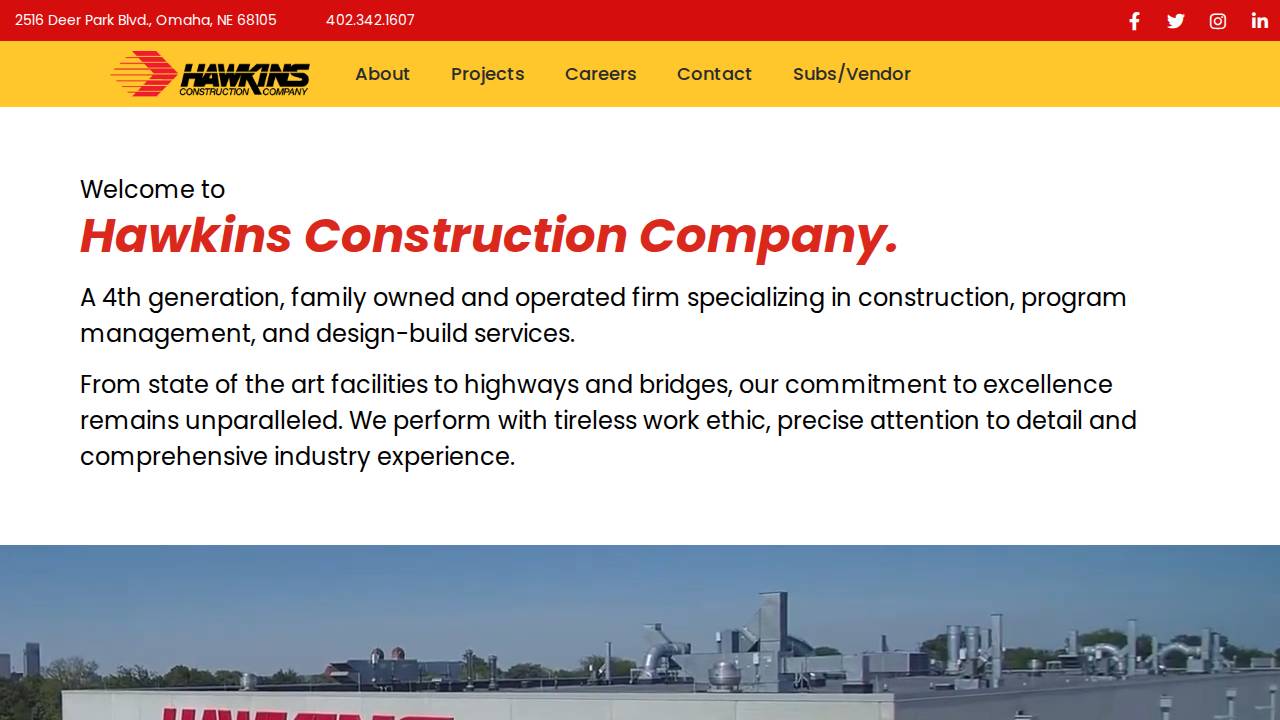 Hawkins Construction Company website screenshot
