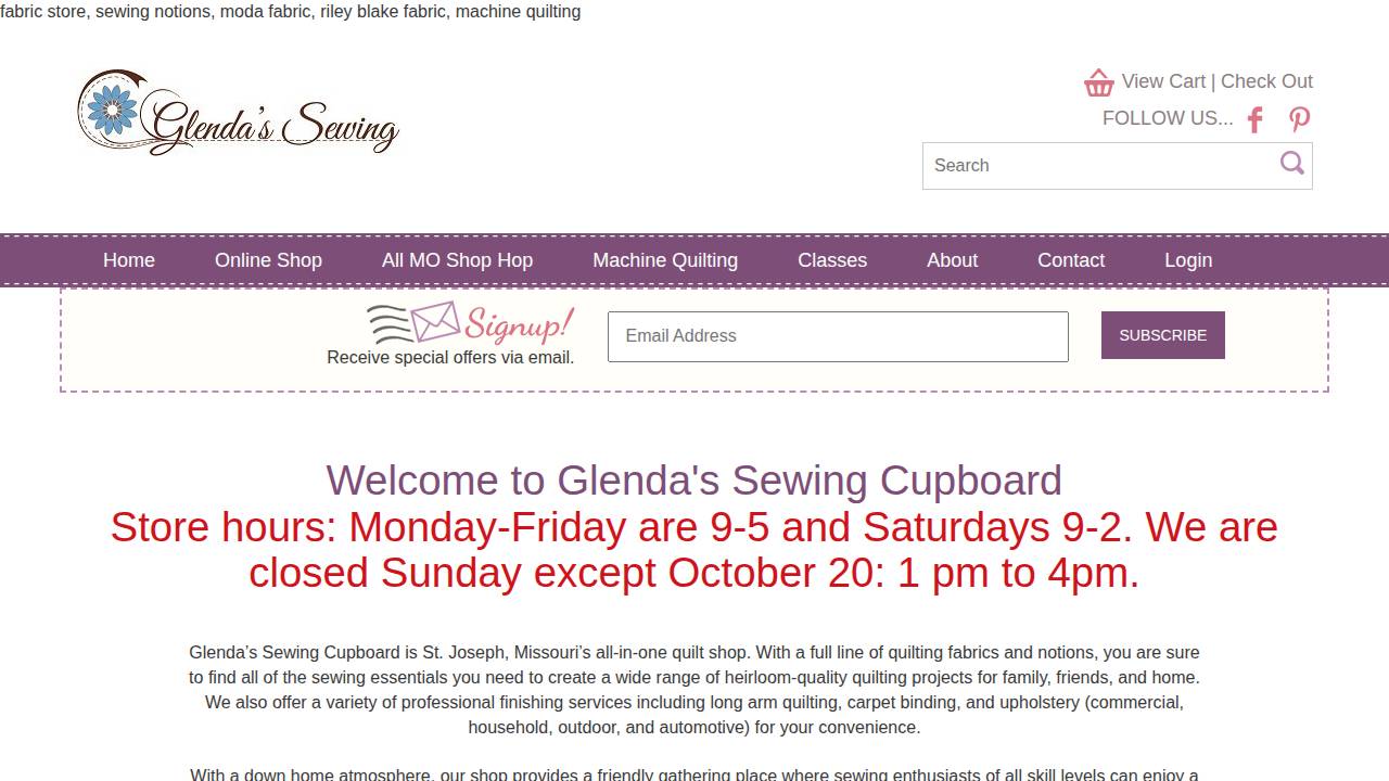 Hanan, Glenda M; Glendas Sewing Shop website screenshot