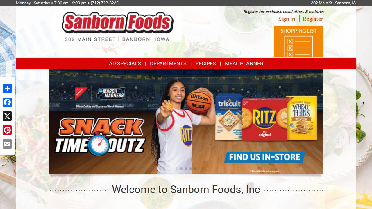 Sanborn Foods Inc, Sanborn Foods website screenshot