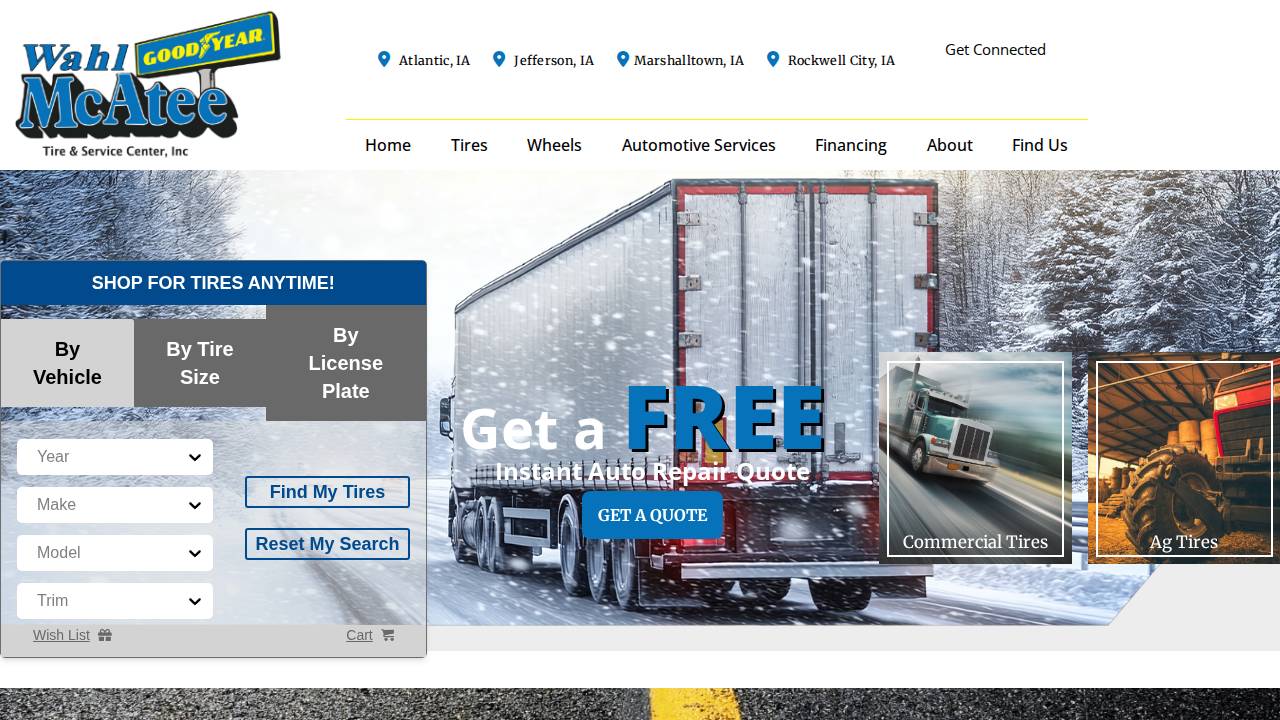 Mcatee Tire Service INC website screenshot