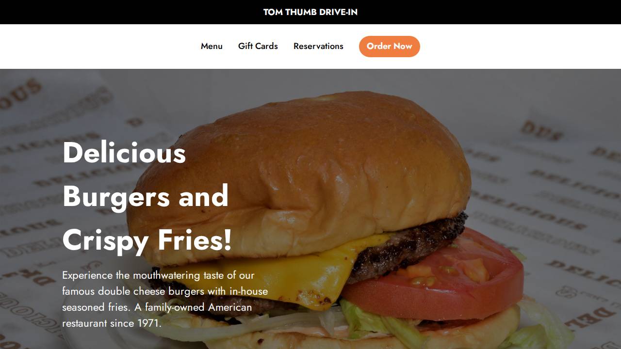 TOM Thumb Drive-in INC website screenshot