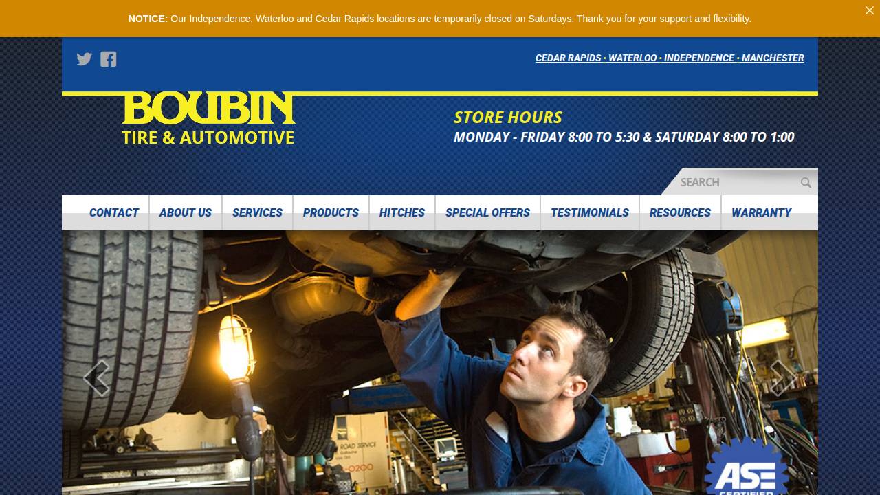 Boubin Tire CO website screenshot