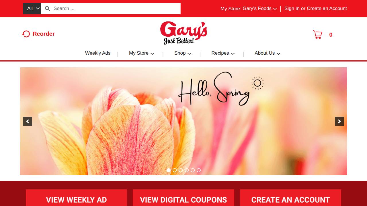 D & G Inc, D & G, Inc., Gary's Foods website screenshot