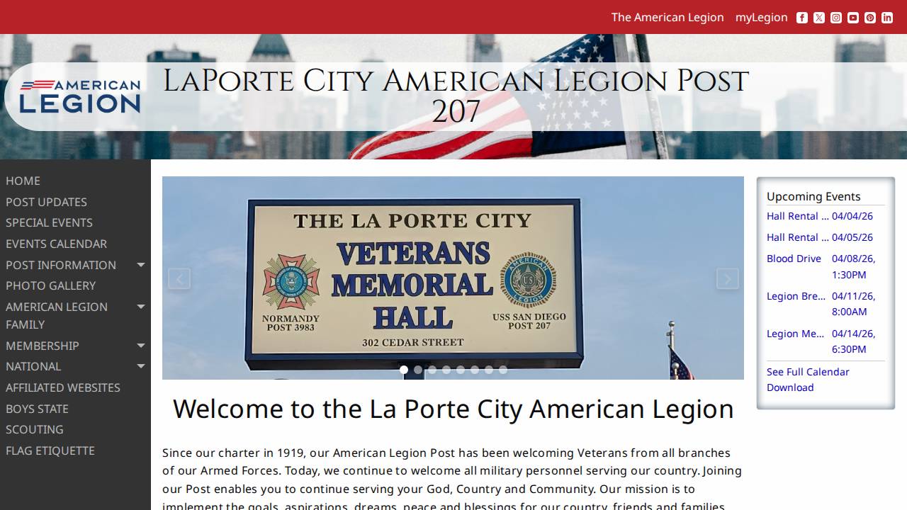 USS SAN Diego Post 207, USS SAN Diego Post NO. 207 OF THE American Legion website screenshot