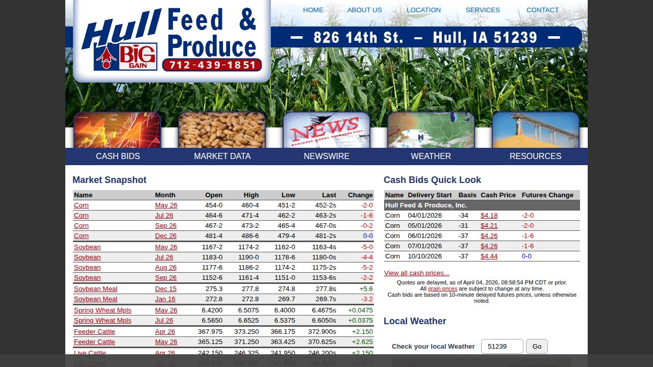 Hull Feed & Produce Inc-hull website screenshot