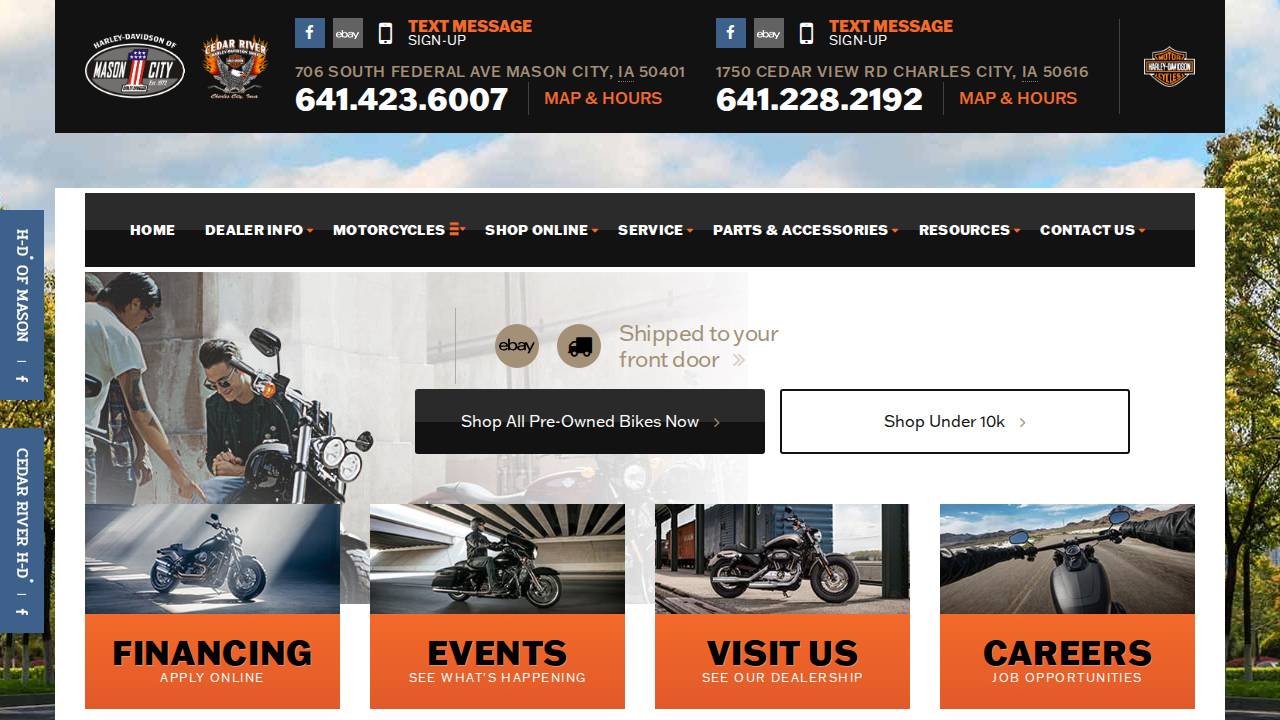 Harley Davidson INC OF Mason City website screenshot