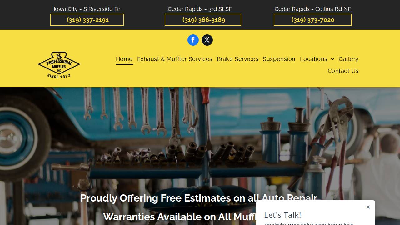 Professional Muffler INC website screenshot