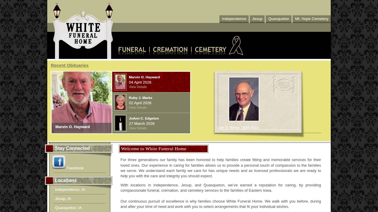 White Funeral Home Inc website screenshot