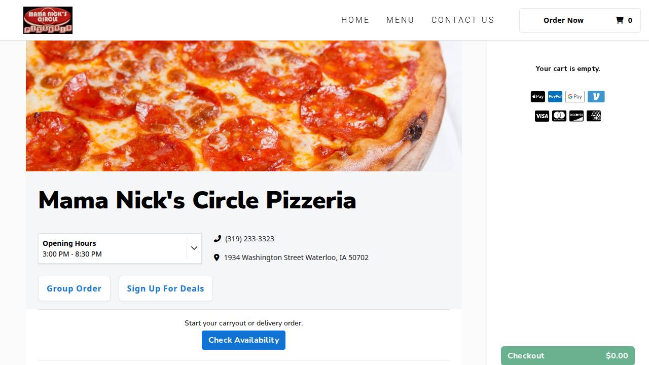 Mama Nicks Circle Pizzeria Inc, Mama Nick's Circle Pizzeria, Inc. website screenshot