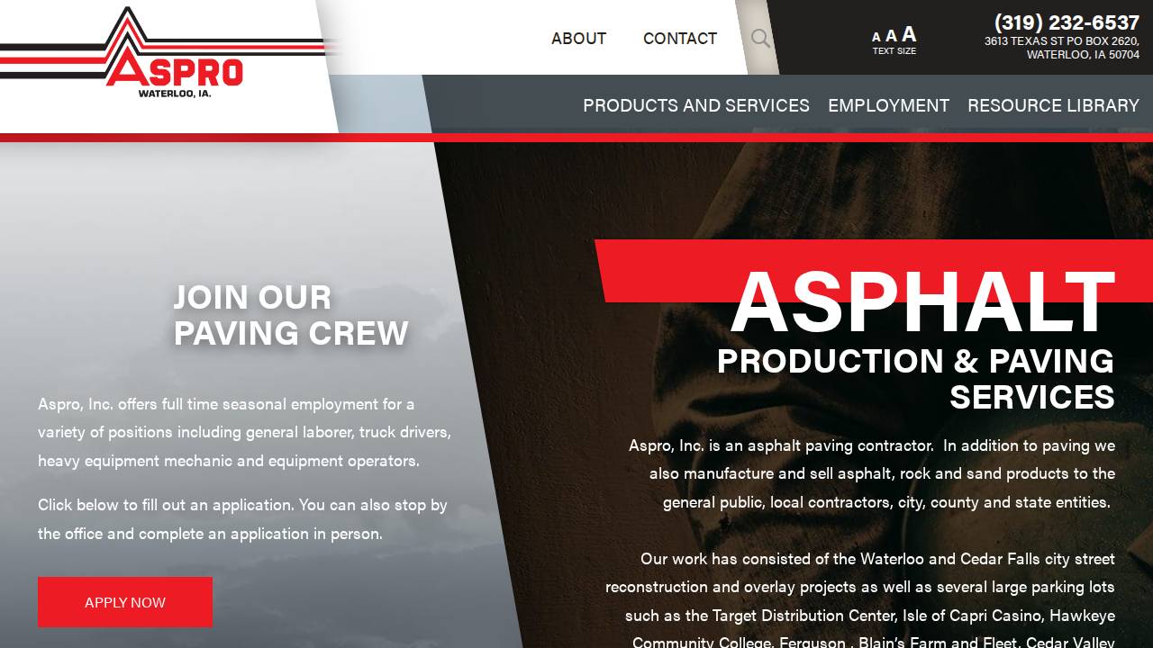Aspro INC website screenshot