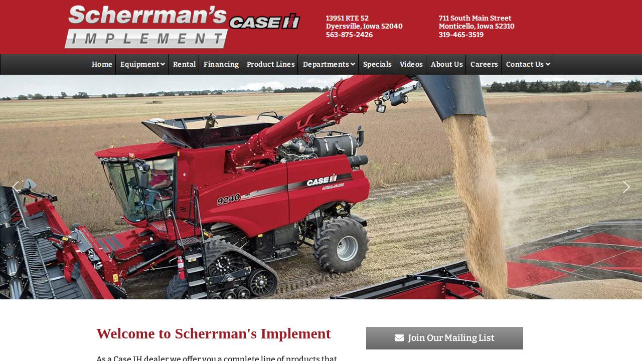 Scherrman's Implement INC website screenshot