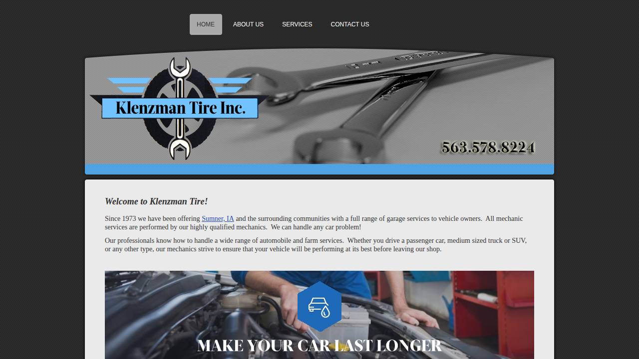 Klenzman Tire INC website screenshot