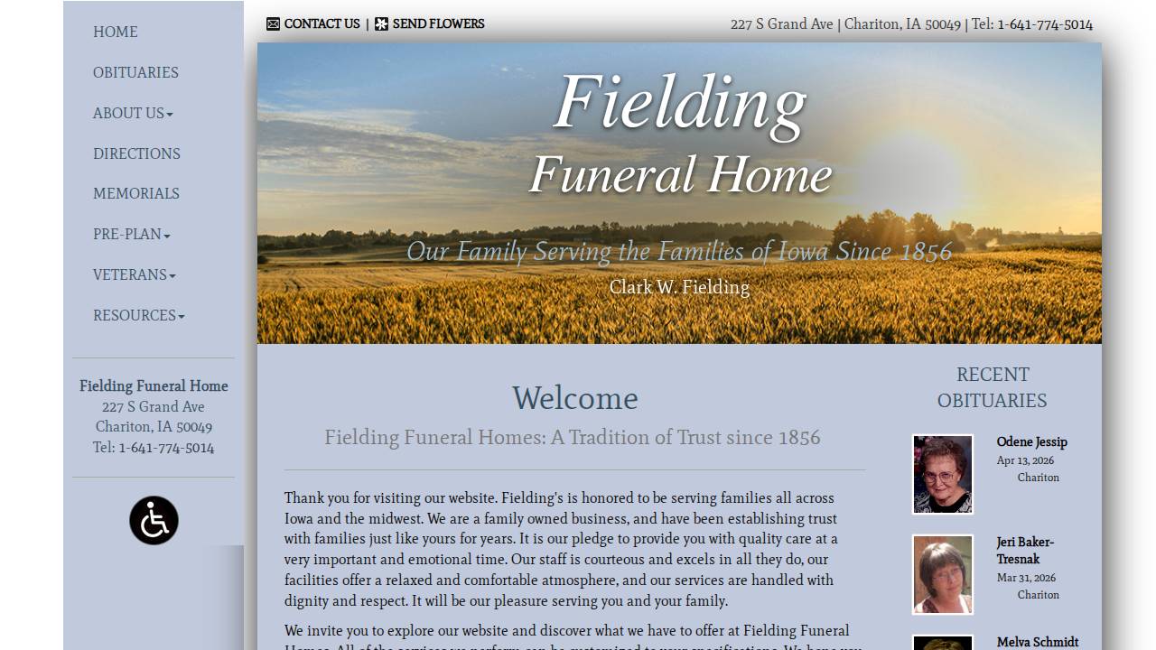 Fielding Funeral Homes INC website screenshot