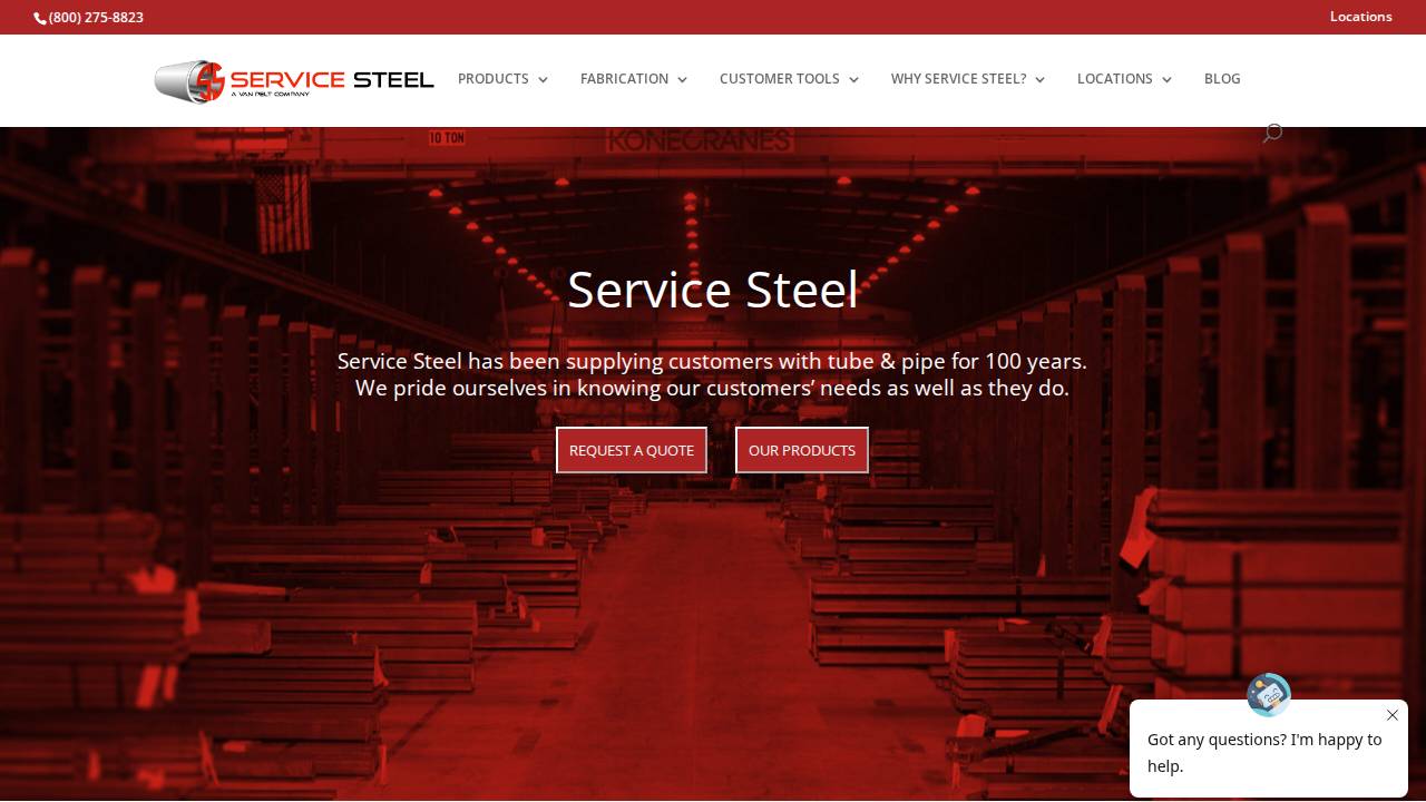 VAN Pelt Corporation, Service Steel DIV website screenshot