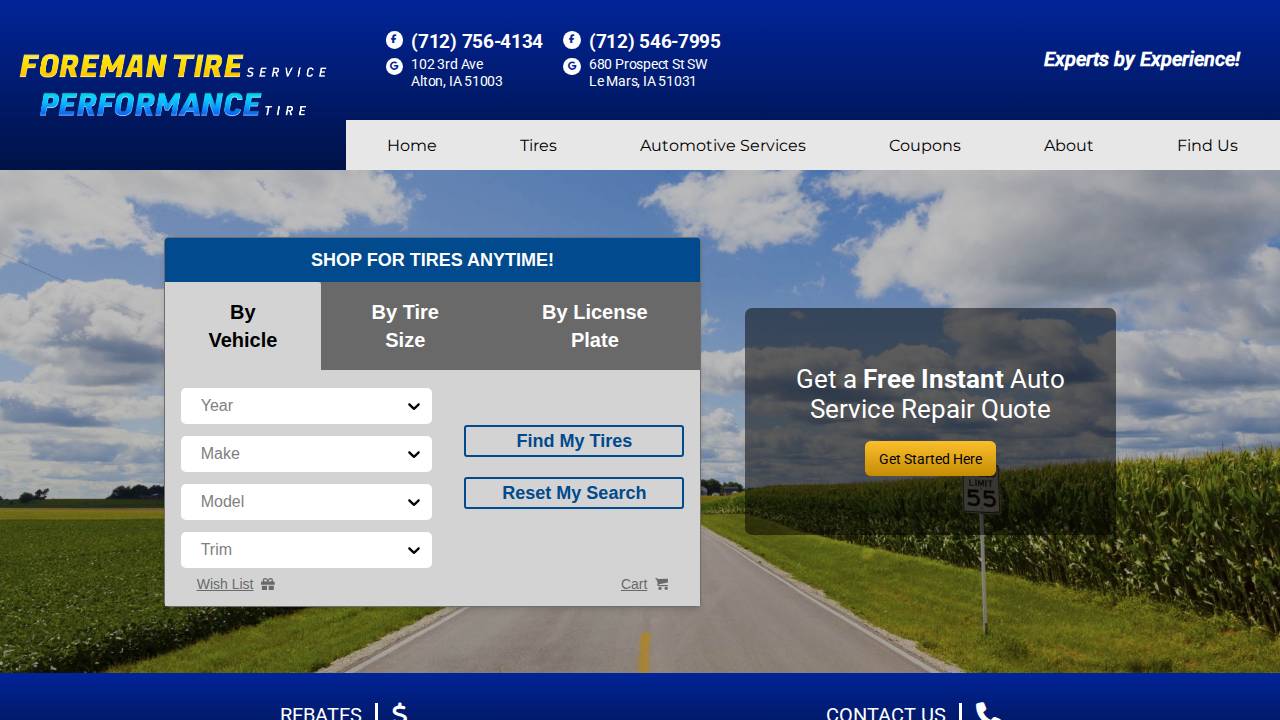 Foreman Tire Service INC website screenshot