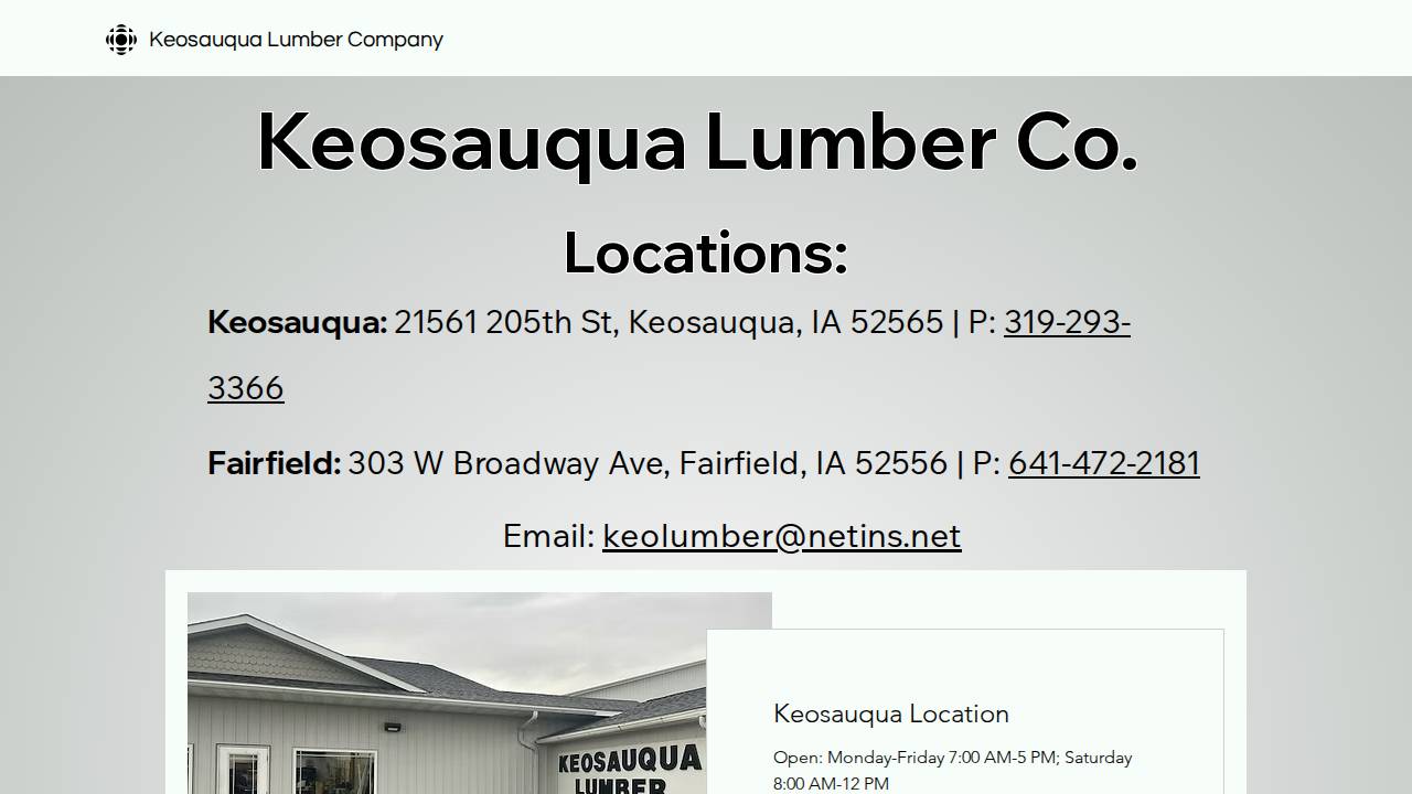 Keosauqua Lumber INC website screenshot