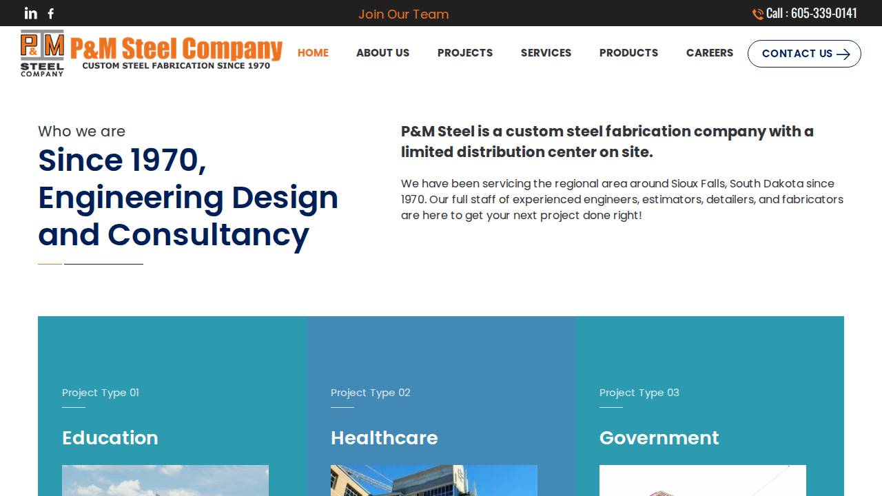 P & M Steel CO website screenshot