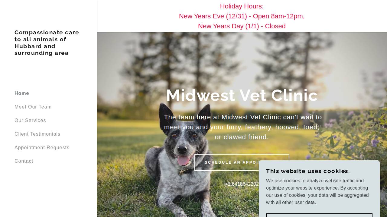Midwest Veterinary Clinic PC website screenshot