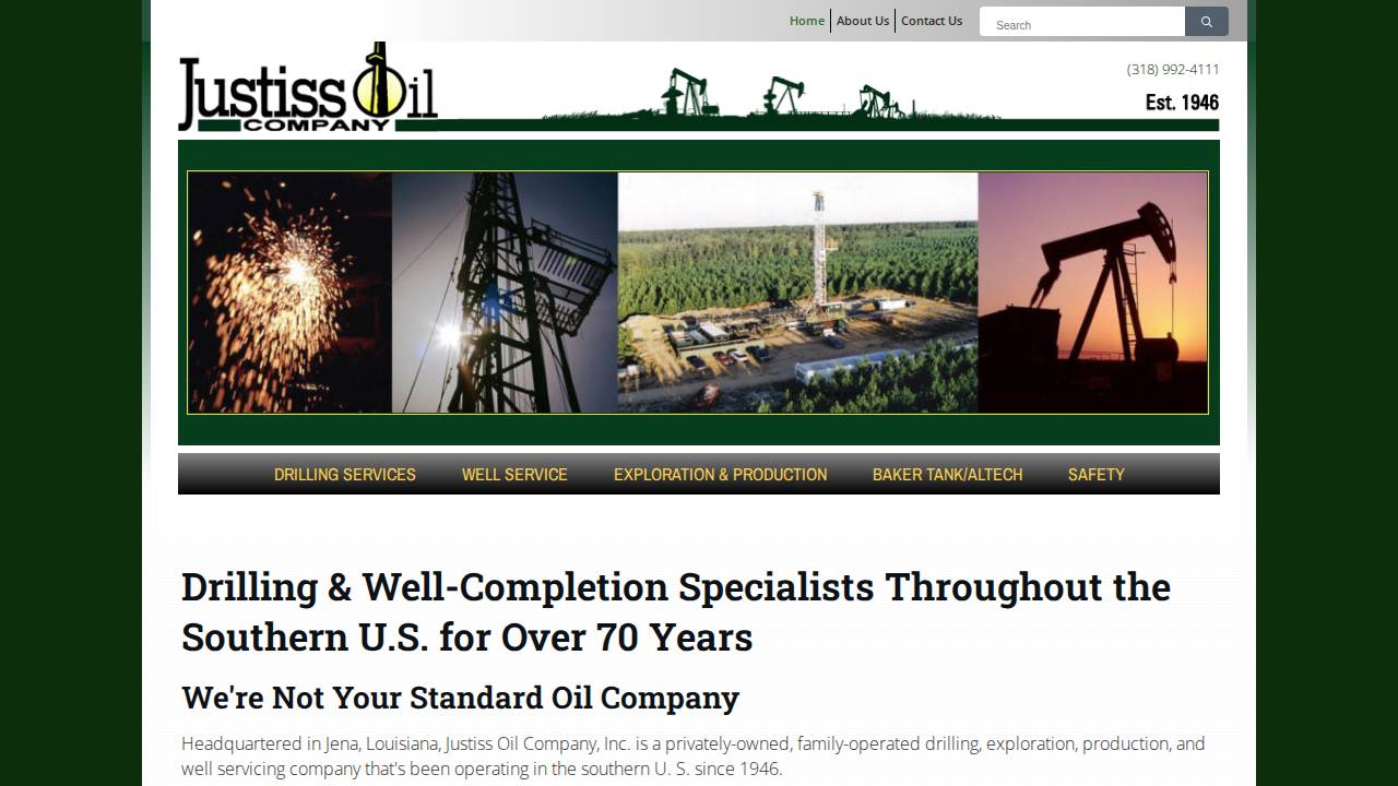 Justiss OIL Company Inc, Baker Tank Company,division website screenshot
