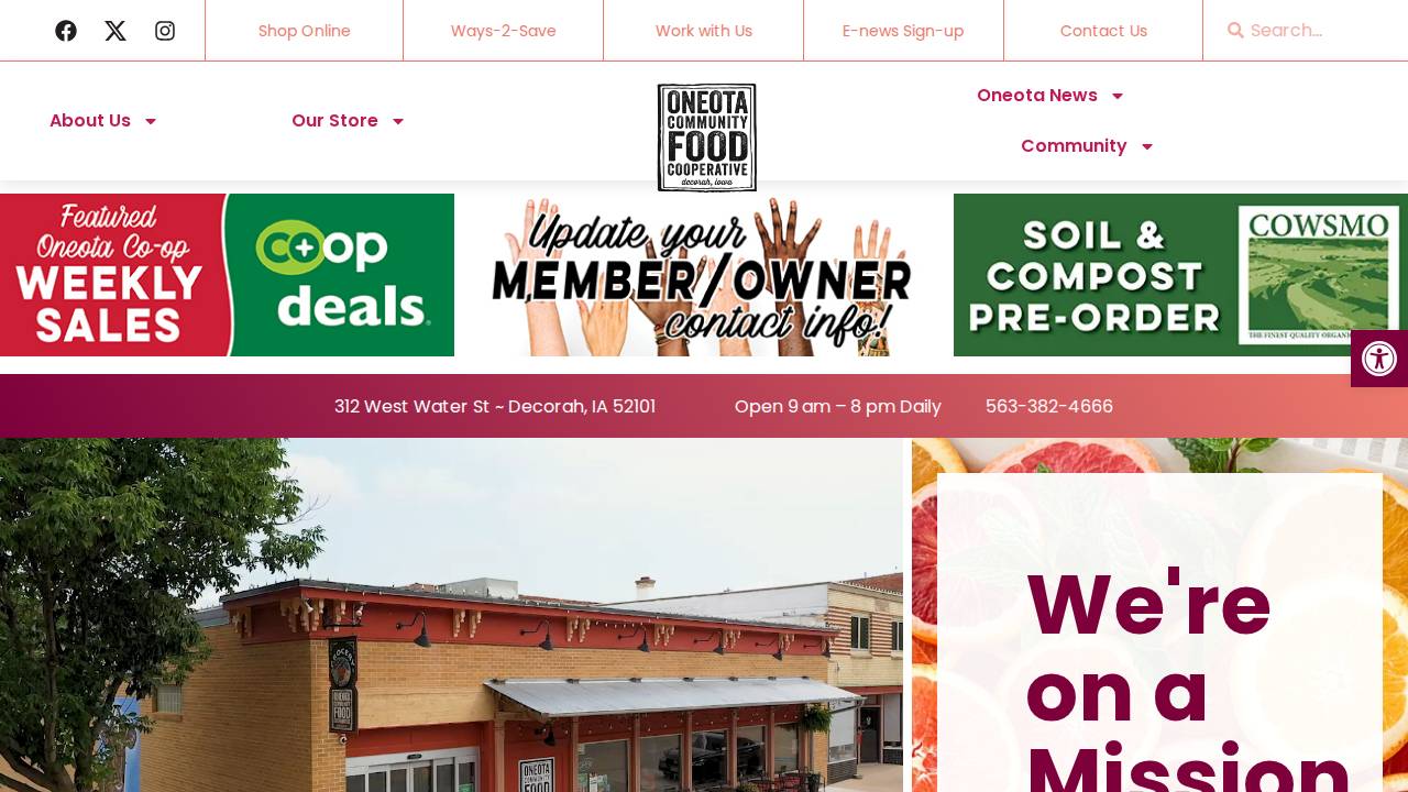 Oneota Community Cooperative website screenshot