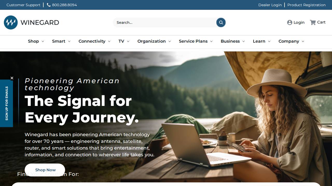 Winegard Company, Wine website screenshot