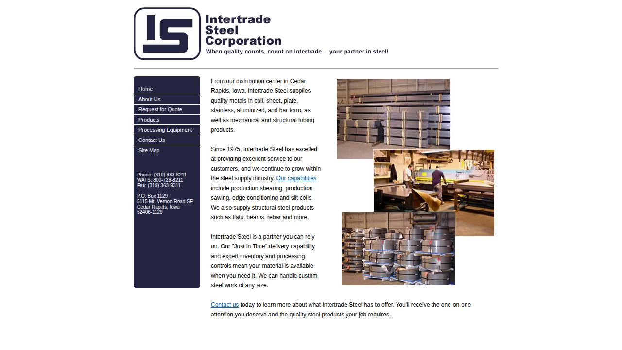 Intertrade Steel Corp website screenshot