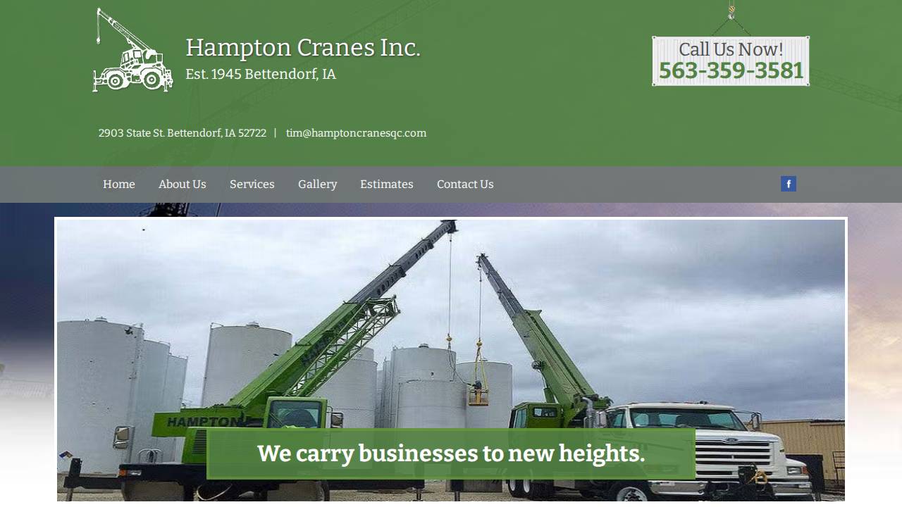 Hampton Cranes INC website screenshot