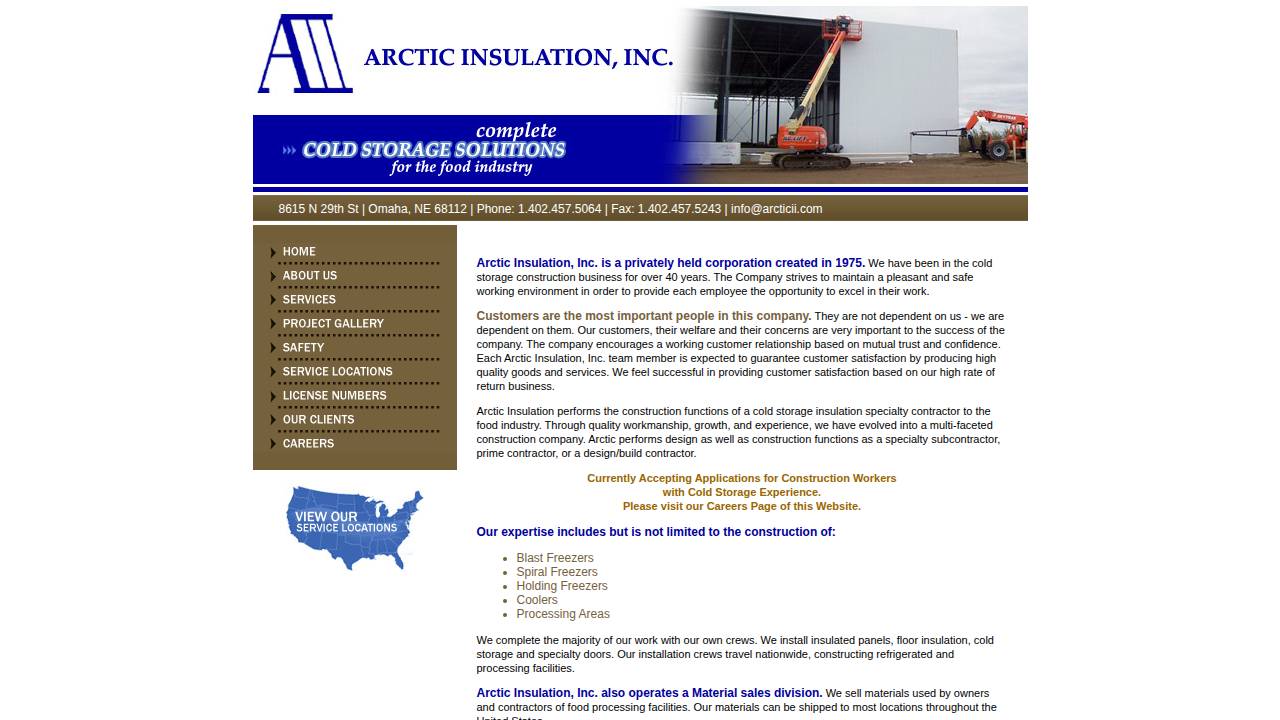 Arctic Insulation Inc, Arct website screenshot